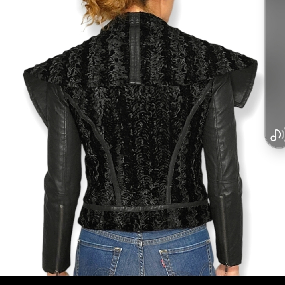 FREE PEOPLE NWT BLACK SHEARED FUR LEATHER SLEEVE HIGH NECK BADAZ JACKET …